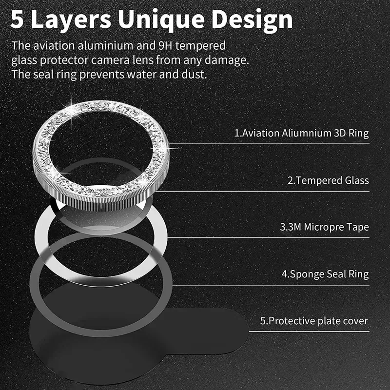Shiny Diamond Metal Ring Camer - đánh giá và giá Tempered Glass Screen 9H