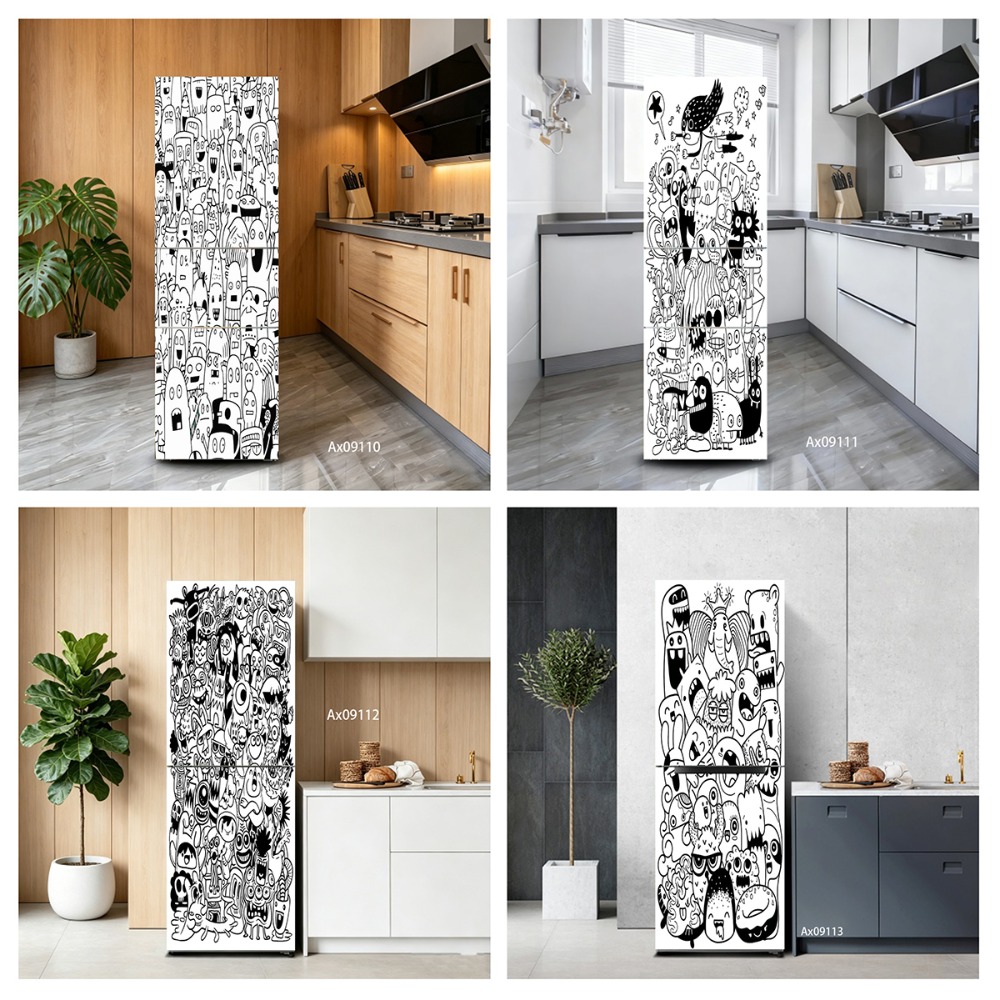 Black‑White Line Art Doodle Mo - đánh giá và giá Full Cover Adhesive