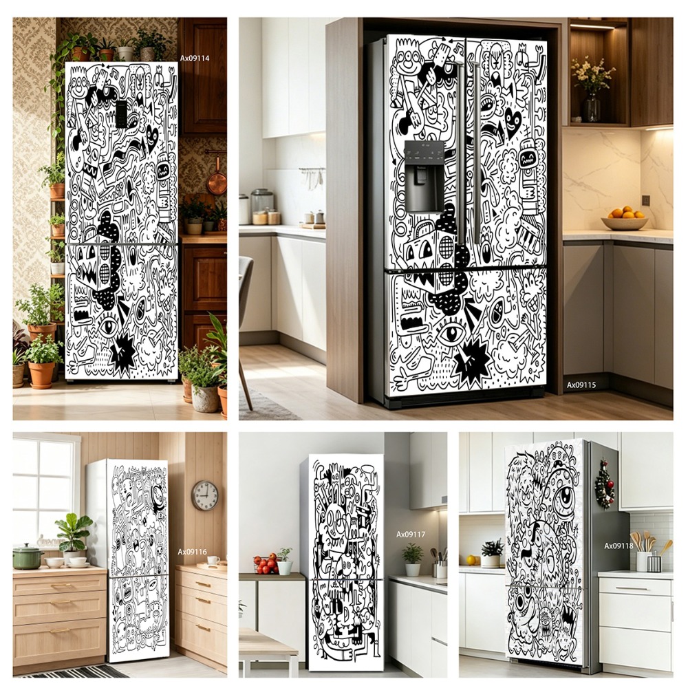 Black‑White Line Art Doodle Mo - đánh giá và giá Full Cover Adhesive