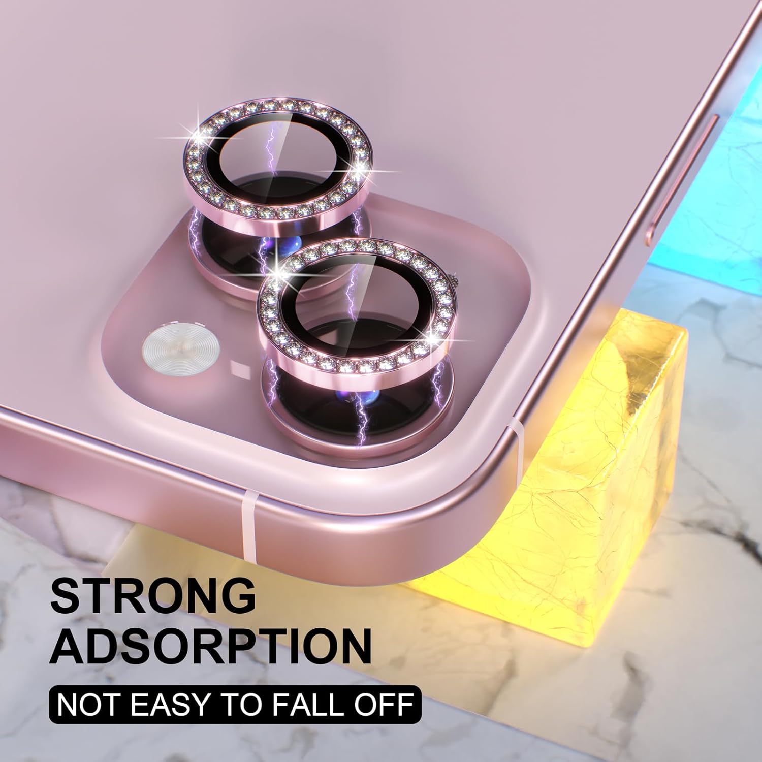 1PC Pink Glitter Diamond Camer - đánh giá và giá Tempered Glass Screen 9H